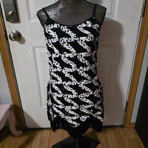 Vintage-Inspired Black & White Fringe Flapper Dress